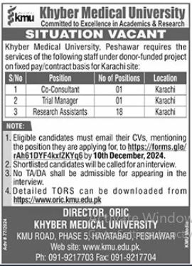 Khyber Medical University Peshawar KMU Jobs 2024