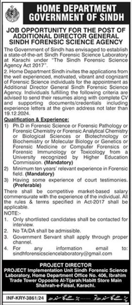 Home Department Sindh Karachi Jobs 2024