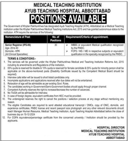 Ayyub Teaching Hospital ATH Abbottabad Jobs 2024