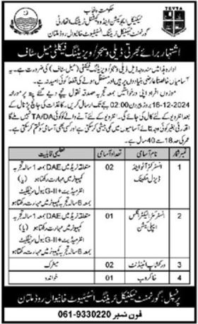 Technical Education And Vocational Training Authority TEVTA Multan Jobs 2024