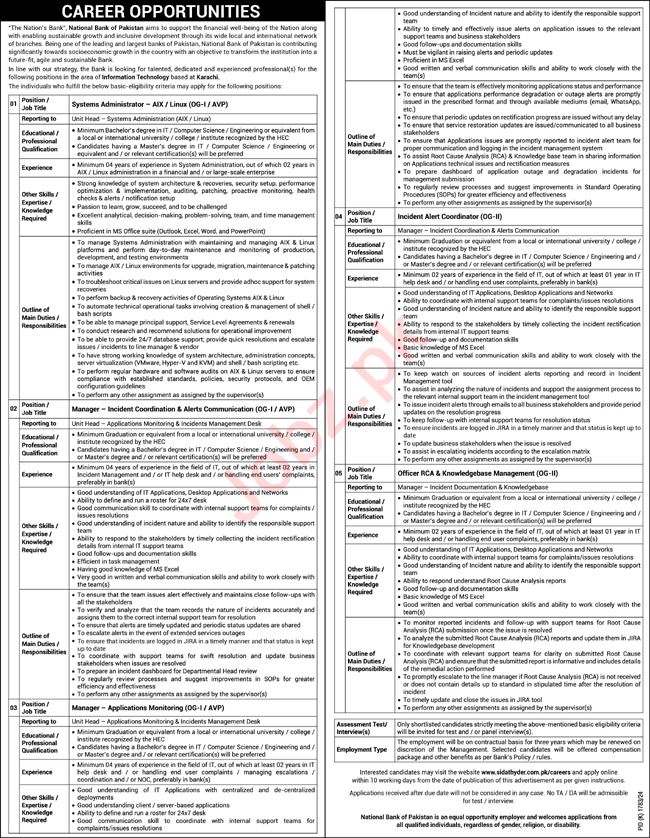 National Bank of Pakistan NBP Karachi Jobs 2024