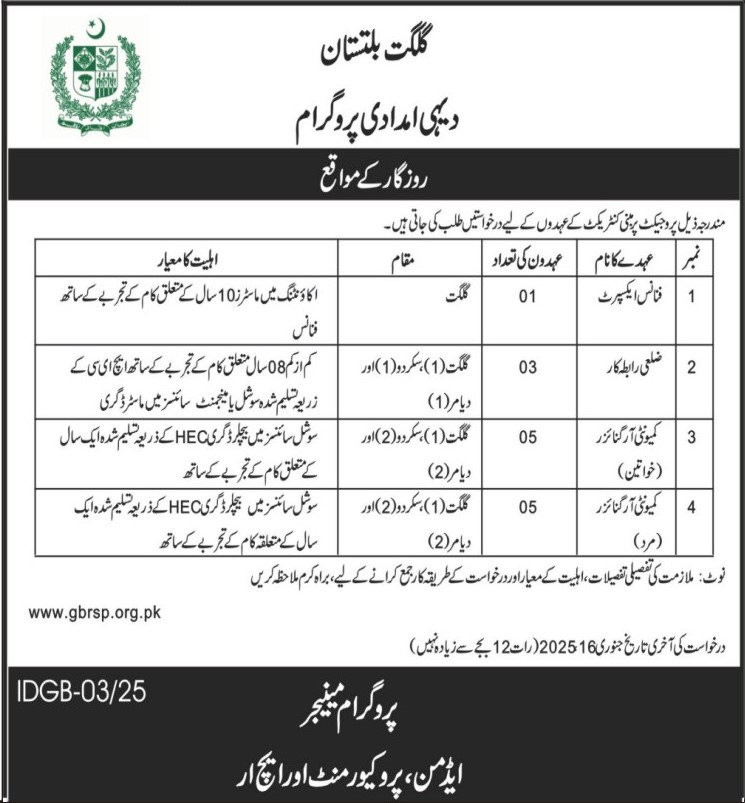 Gilgit Baltistan Rural Support Programme GBRSP Gilgit Jobs 2025