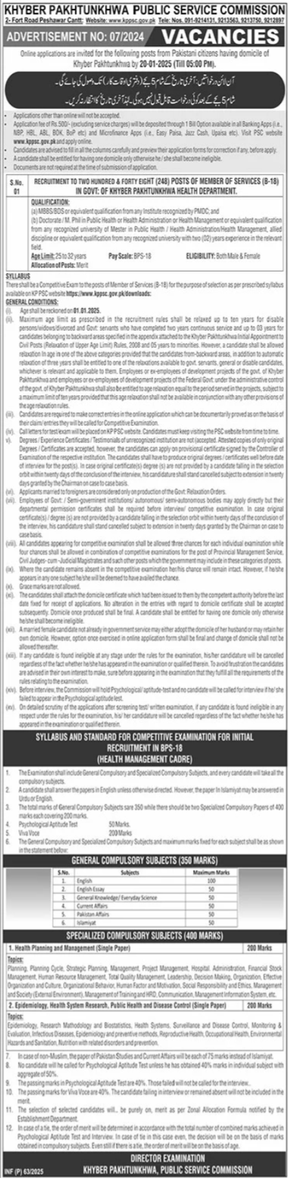 Khyber Pakhtunkhwa Public Service Commission KPPSC Peshawar Jobs 2025